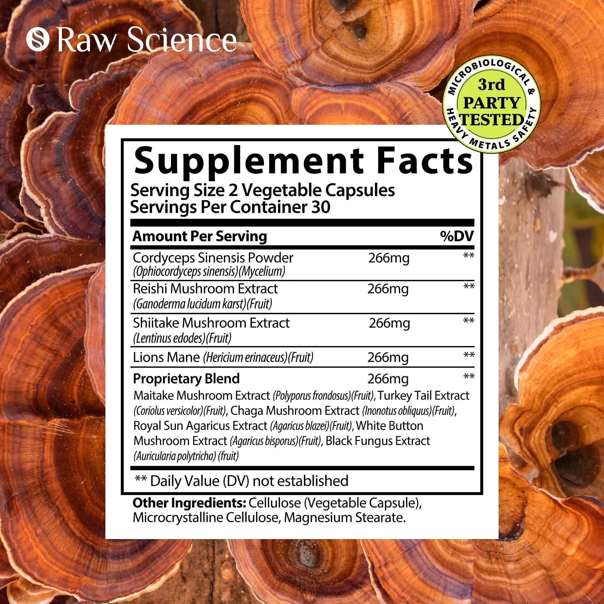 Mushroom Shiitake Lions Mane Supplement Capsules Cordyceps 60 Capsules