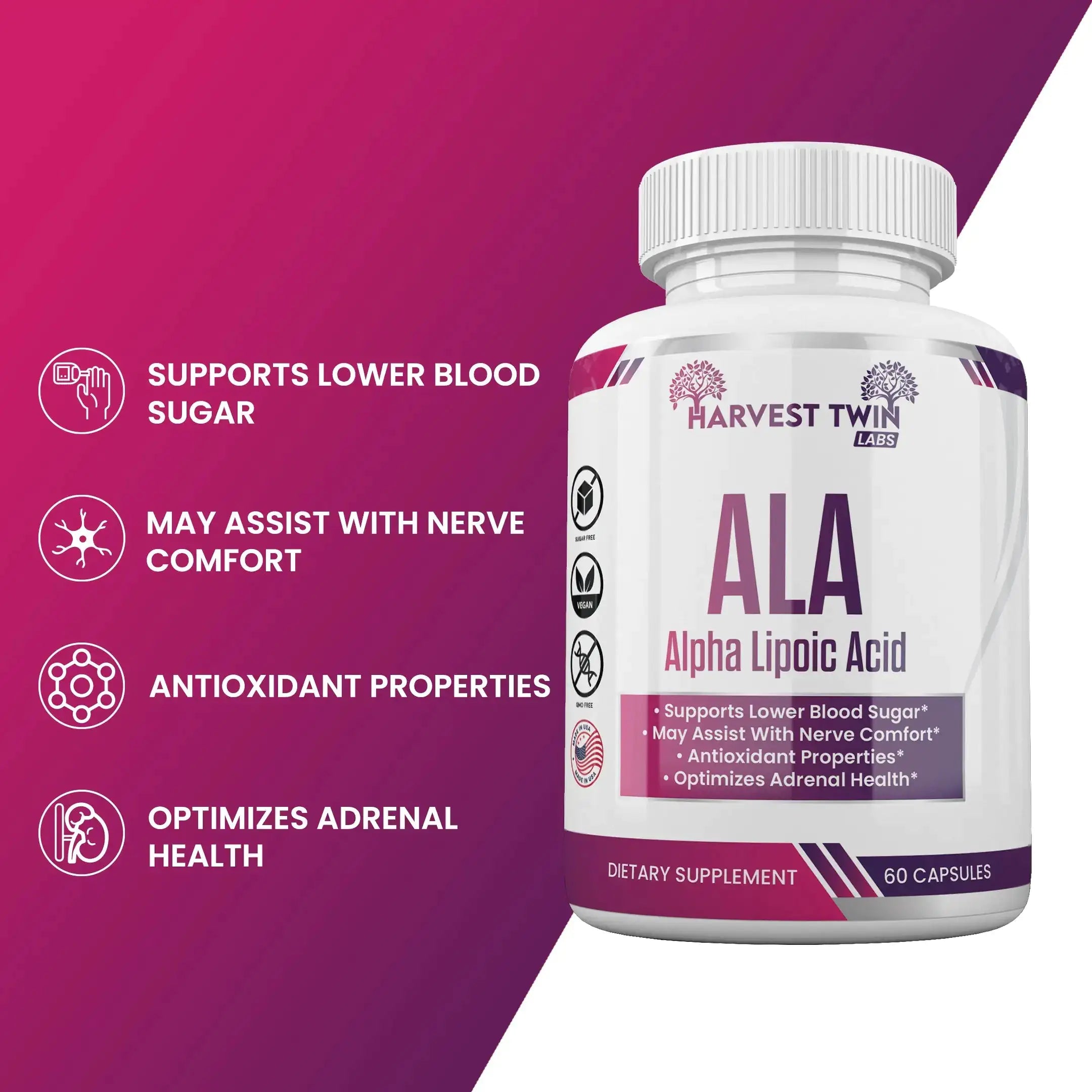 ALA Alpha Lipoic Acid - Maintains Healthy Blood Sugar & Boosts Energy