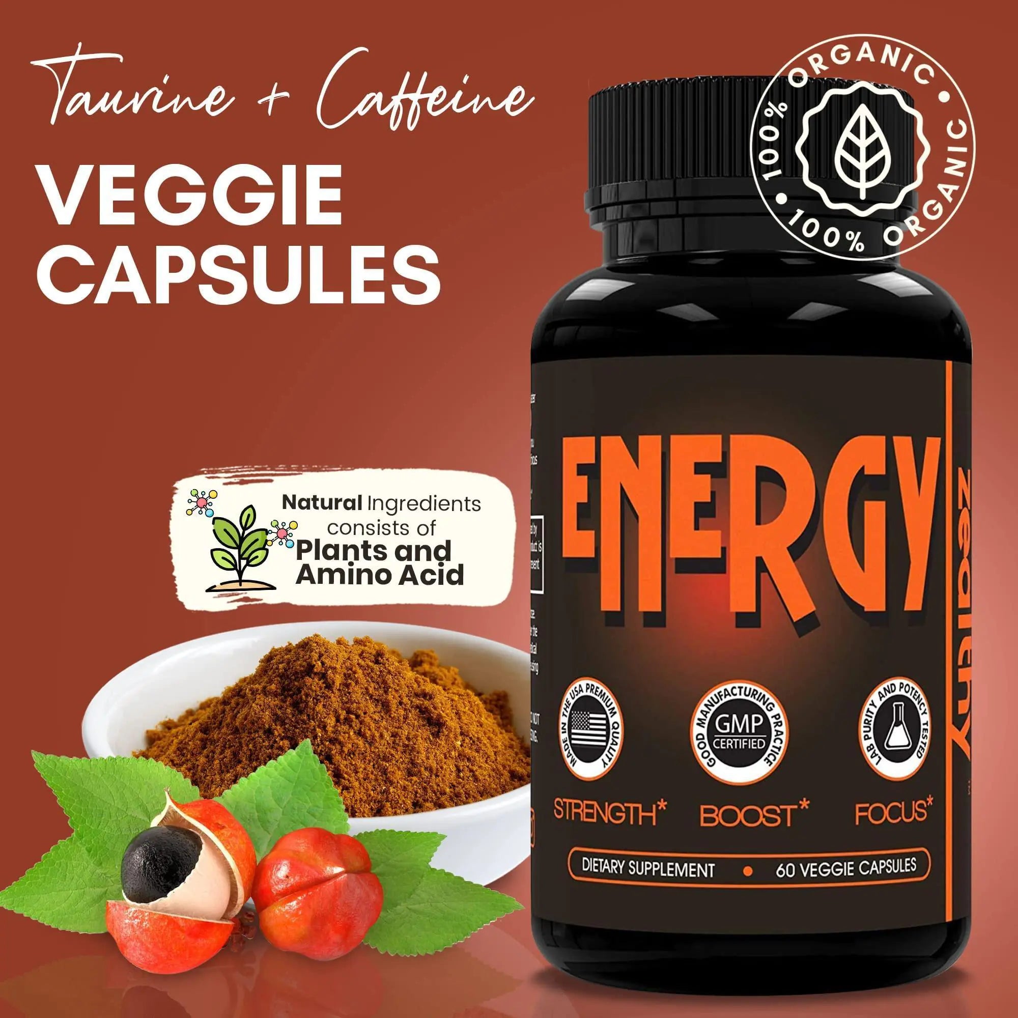 Caffeine Pills Alternative to an Energy Drink Energy Gel Energy Gummies 60 Pills