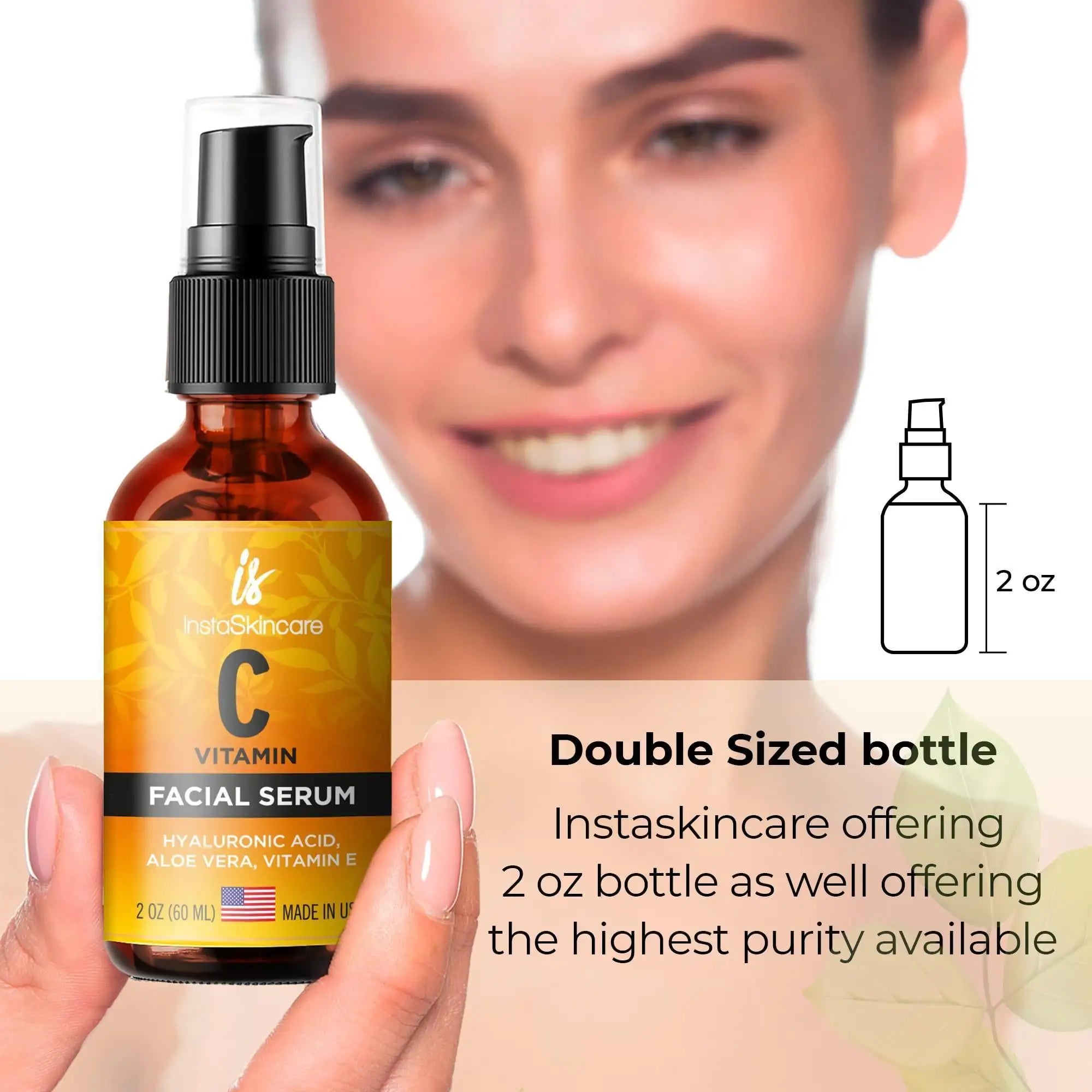 Vitamin C Serum for Face with Hyaluronic Acid Vitamin E Anti Aging Big Size 2 Oz